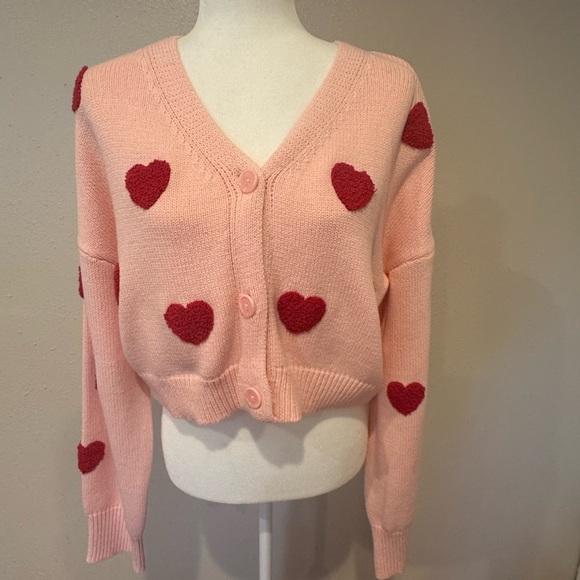 NWT Pink Heart Knitted Cotton Blend Sweater XL - Picture 1 of 8